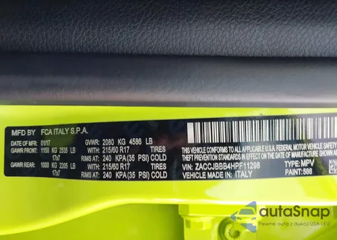 2017 Jeep Renegade Latitude 4X4 z USA, uszkodzony, nr VIN ZACCJBBB4HPF11298